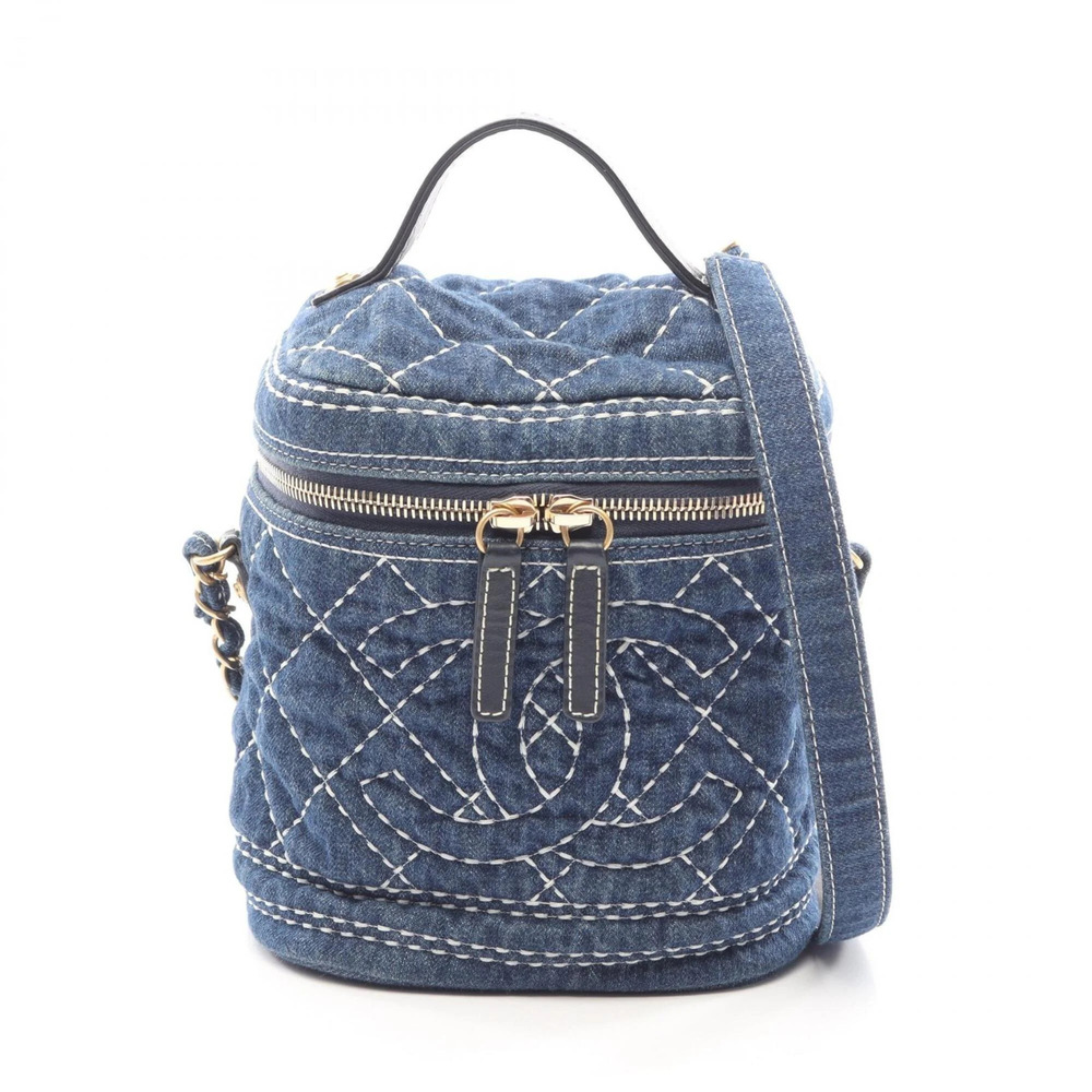 Chanel Coco Mark Vanity Bag, 2-Way Shoulder Bag/Handbag, Denim, Women's, Navy...